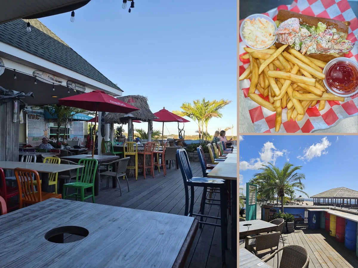 Outdoor deck tables beside the bay.